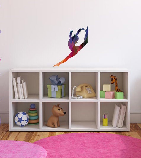 Sport Rhythmic gymnastics Polygonal Wall decal, Silhouette girl Polygon sticker,modern wall art, Multi Color