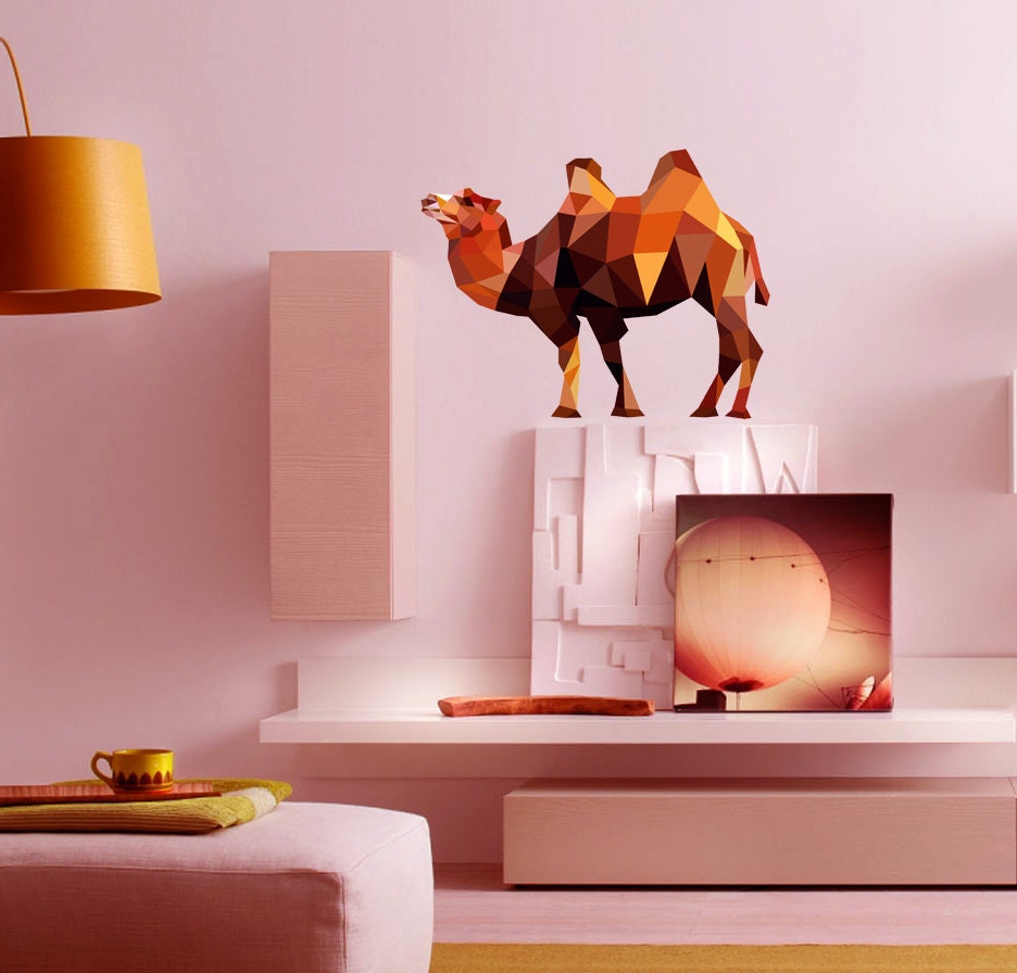 Camel Sahara Africa Polygonal Wall decal, Camel Polygon sticker,modern wall art, Multi Color GD168