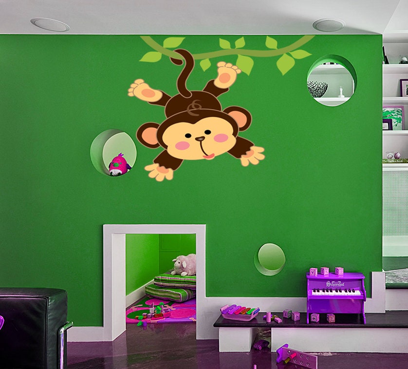 Monkey Polygonal Wall decal, Monkey Stickers ,Hanging Monkey Decorations, Wall Decals, Animal Stickers, Multi Color AN-9 6