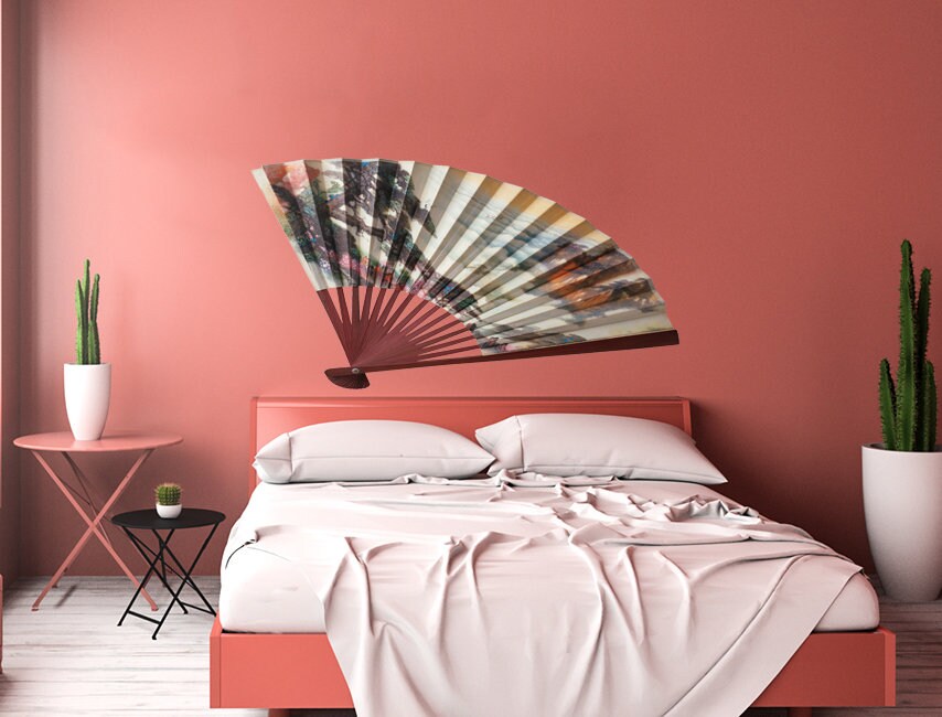 Japanese Stickers, Fan Flowers Wall decal, Japanese Fan Wall sticker, Modern wall art, Living Room Wall Decor,Multi Color AN-142