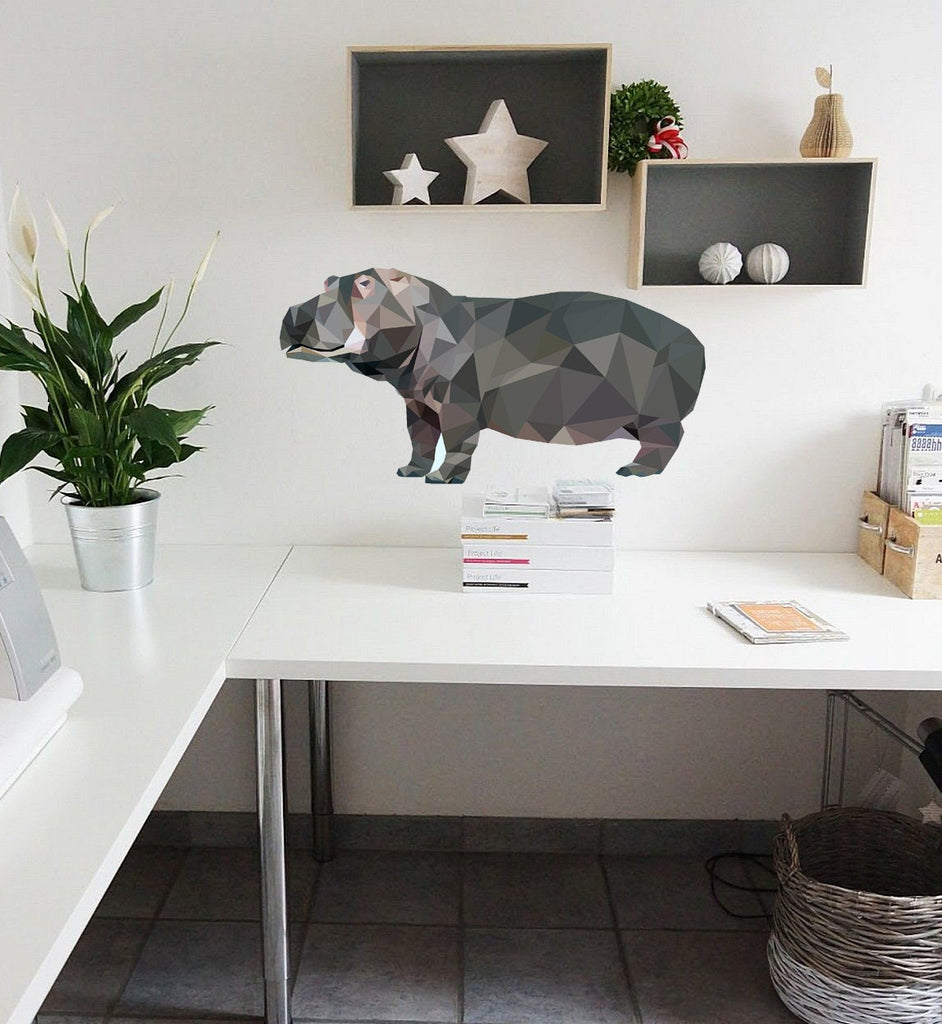 Hippo Animal Polygonal Wall decal, Hippo Polygon sticker, modern wall art, Multi Color GD174