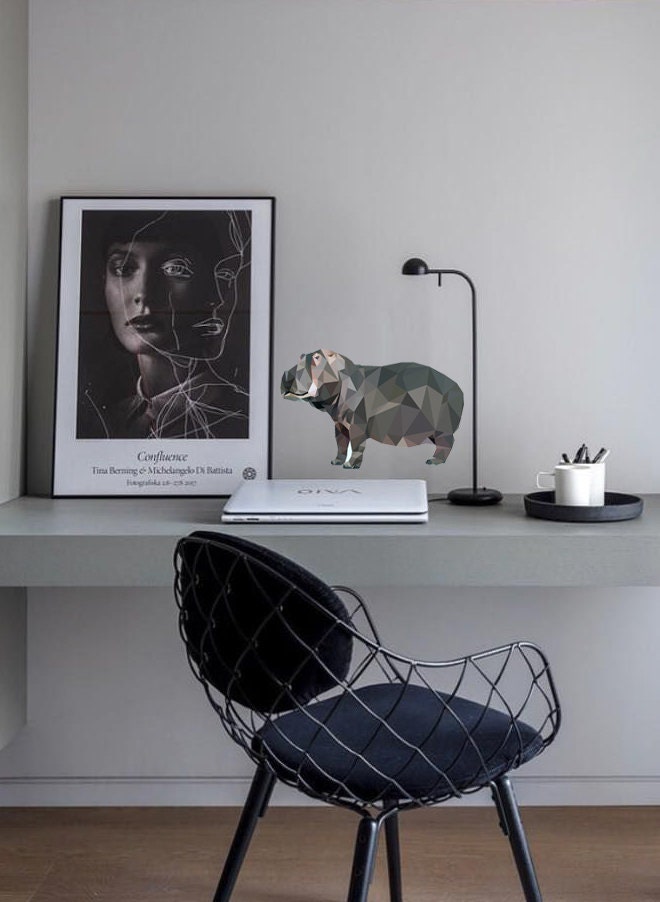 Hippo Animal Polygonal Wall decal, Hippo Polygon sticker, modern wall art, Multi Color GD174