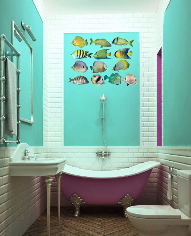 Fish Aquarium Wall decal, Ocean Wall Decals Under Sea Fish Wall Nursery Decals Removable Peel and Stick Art for Kids Baby Bedroom AN-108