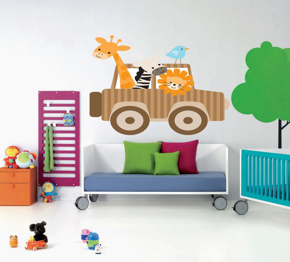 Cheerful car animals Wall decal, car animals Wall sticker,modern wall art, Multi Color AN-125