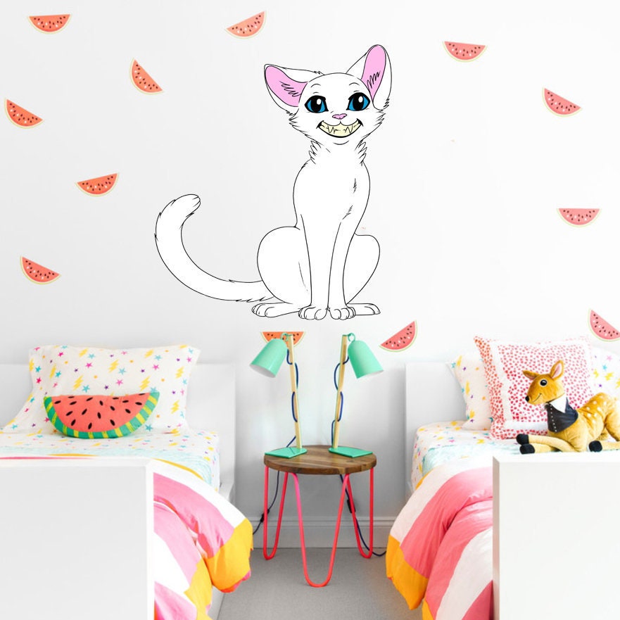 Funny cat Wall decal, room decor ,bedroom wall decor, cat wall decals , Funny cat Wall sticker,modern wall art, Multi Color AN-190