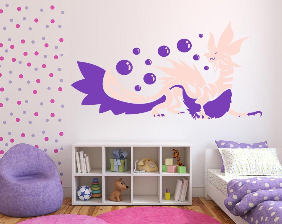 Fairy Dragon Wall decal, Fairy Dragon Wall sticker, modern wall art, Dragon Nursery Classroom Kids Bedroom Wall Decor Multi Color kc-582