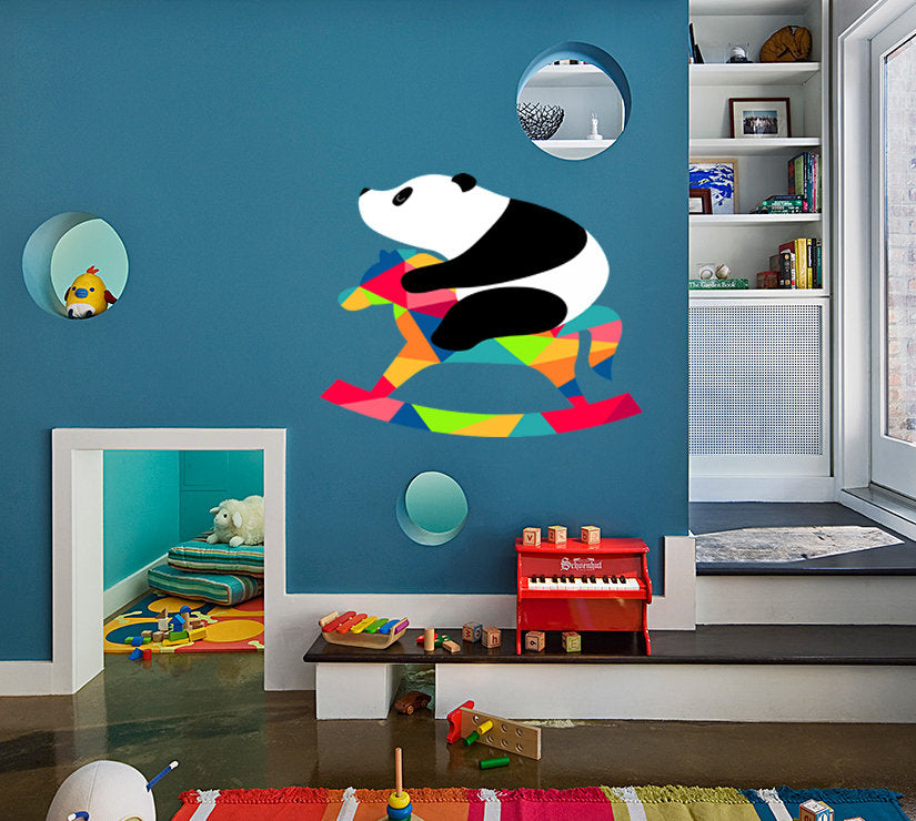Baby panda Grooming salon Polygonal Wall decal, Baby panda Polygon sticker,modern wall art, Multi Color GD240