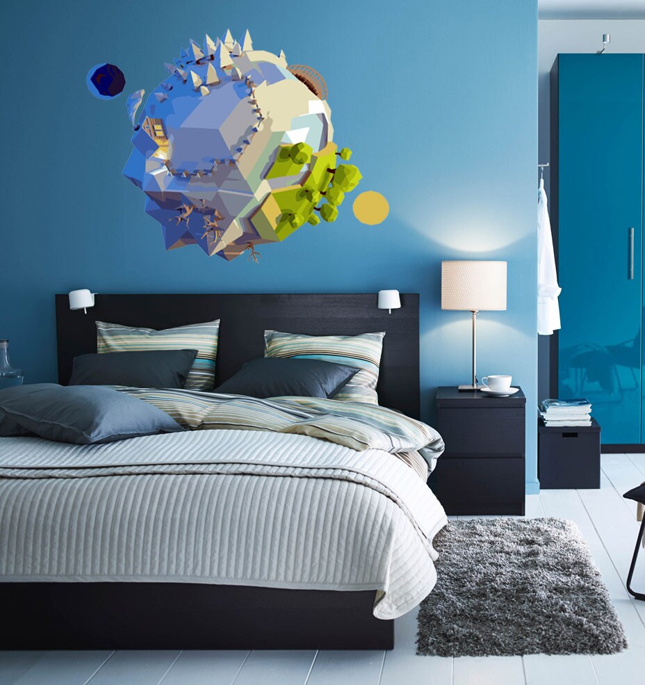 Planet Earth Polygonal Wall decal, Planet Earth Polygon sticker,modern wall art, Multi Color GD245