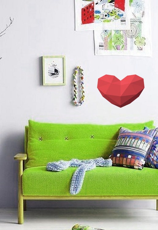 Heart Polygonal Wall decal, Geometric Polygonal Heart Wall Decal, Polygonal Heart Room Wall Decal, modern wall art, Multi Color GD182