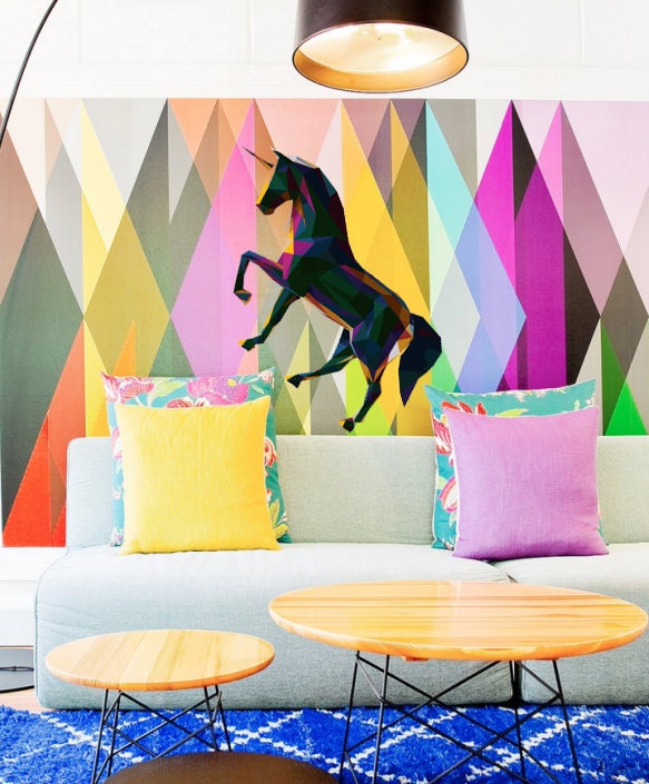 Fairy Unicorn Polygonal Wall decal, Unicorn Polygon sticker, unicorn wall stickers, unicorn room decor for girls bedroom, Multi Color GD183