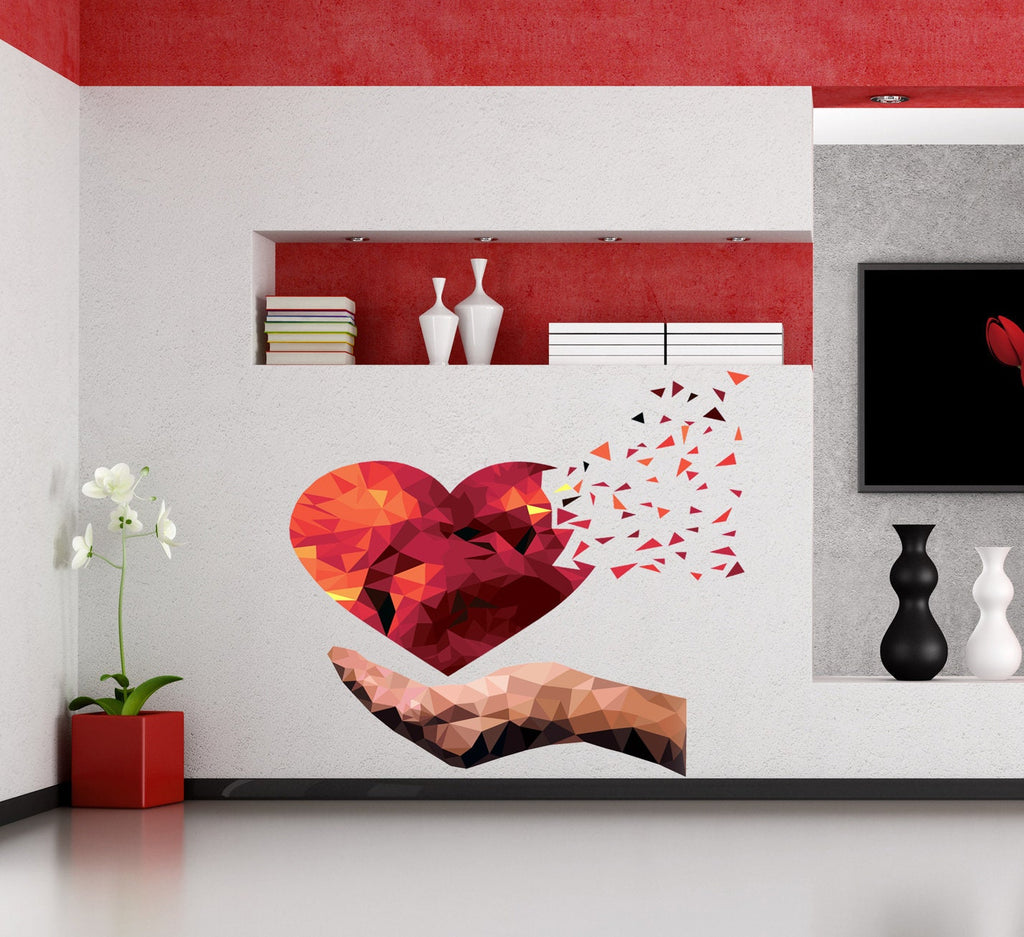 Heart Hand Polygonal Wall decal, Vinyl Wall Art Decal, Heart Hand Love Signmodern wall art, Decor Home Apartment Bedroom Multi Color GD248