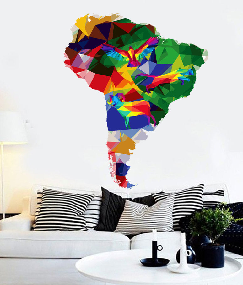 Map south America Colorful wall decal, Map of The Americas Picnic Wall Art Meditation Decor for Bedroom Living Room