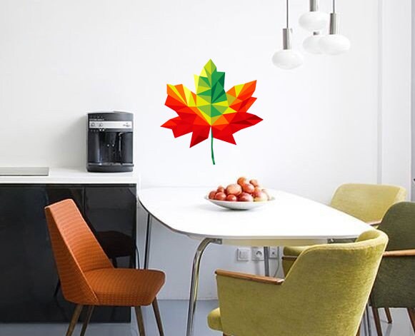 Maple Leaves Wall Decal Plant Wall Sticker Peel and Stick Removable Wall Art Decoration Nursery Bedroom Living Room, Multi Color GD259