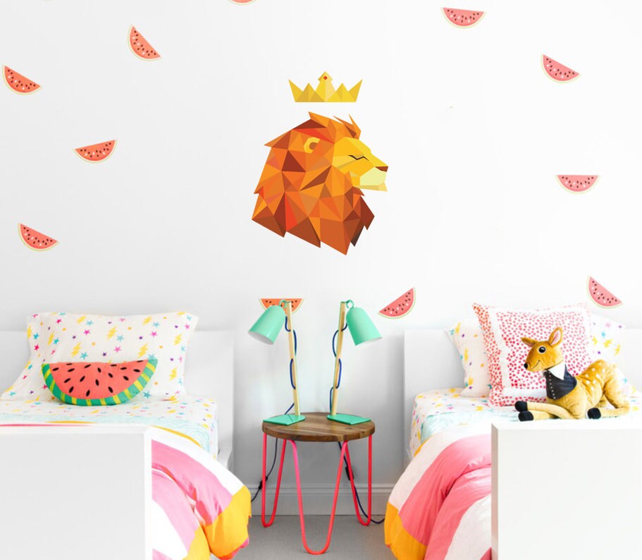 Vinyl Wall Decal African King Lion Crown Wild Big Cat Stickers Large Decor modern wall art, animal wall decals Multi Color GD195