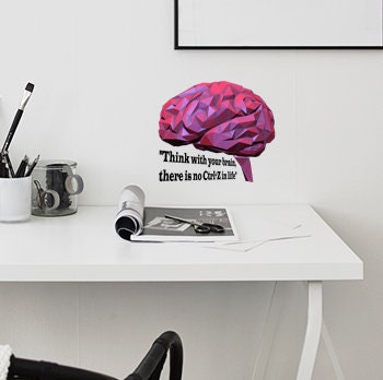 Brain Quote Polygonal Wall decal, Brain Quote Polygon sticker,modern wall art, Multi Color GD197