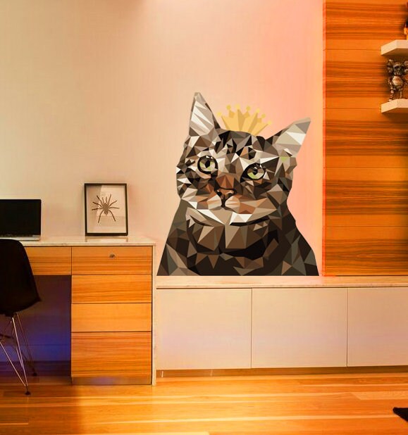 Cat king Polygonal Wall decal, cat decal for wall wall decor living room Cat king Polygon sticker,modern wall art, Multi Color GD198