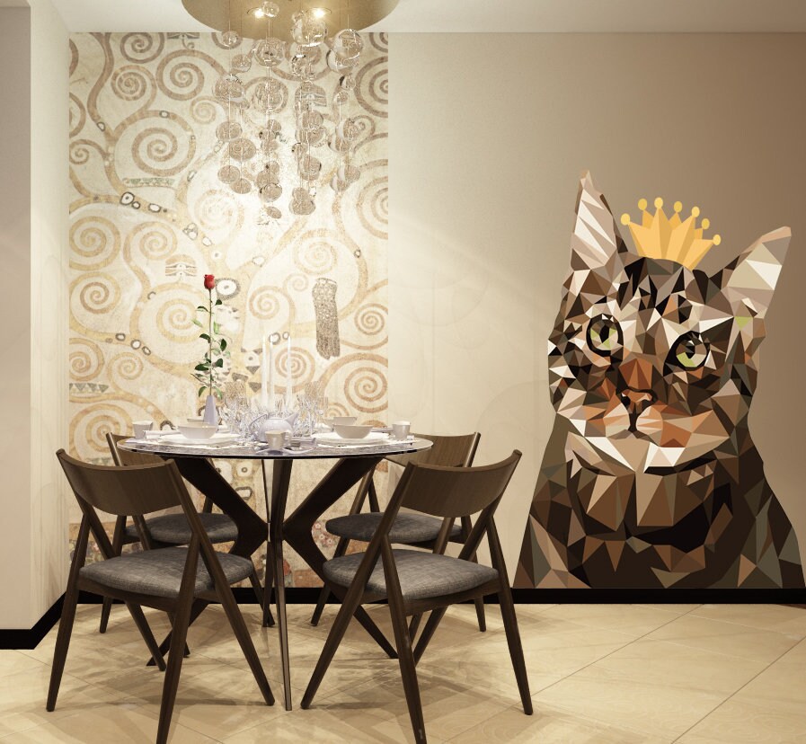 Cat king Polygonal Wall decal, cat decal for wall wall decor living room Cat king Polygon sticker,modern wall art, Multi Color GD198
