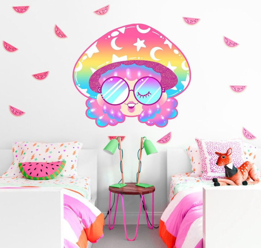 Anime Girl Mushrooms Wall decal, Anime girl Stickers, Cute Anime Stickers, Anime Wallpaper for Walls, Multi Color kc-469