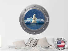Load image into Gallery viewer, Polar Bear Wall Decal. Animal Vinyl Sticker. Porthole Nautical Wall Mural. White Bear Window Removable Decal. Bear Nautical Room Decor NT104