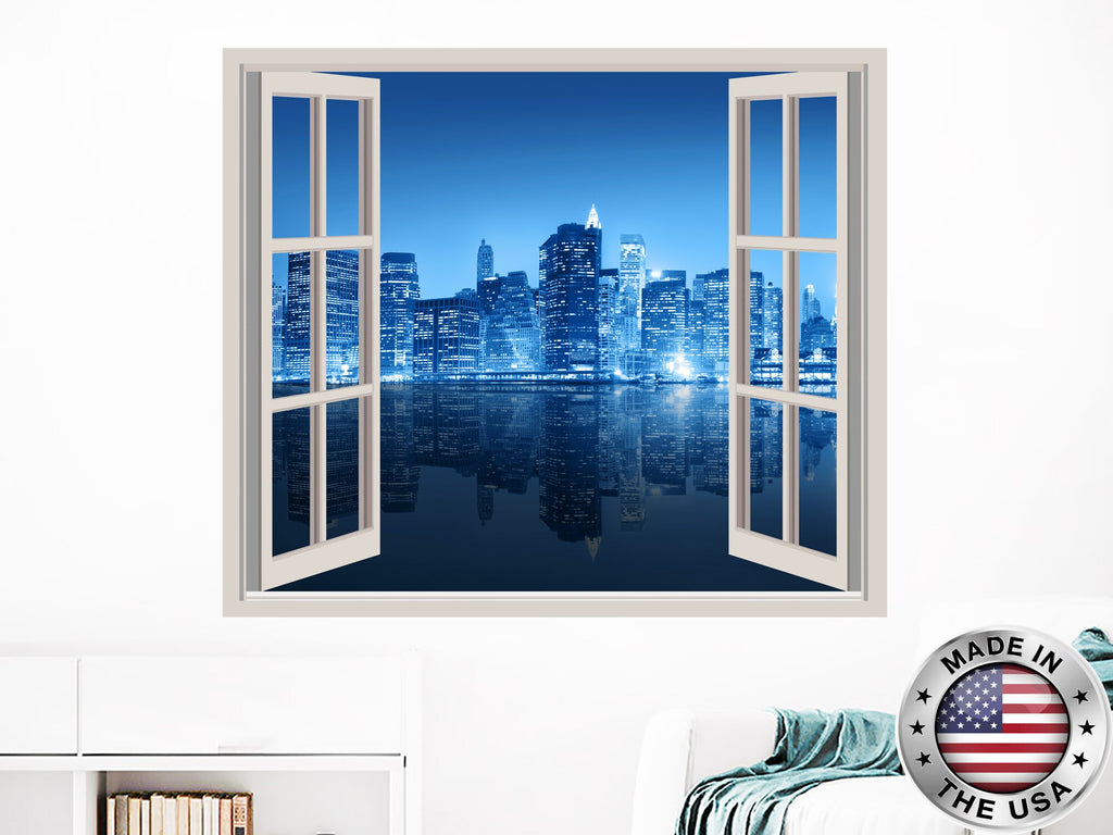 New York Wall Decal. City Night Skyline Vinyl Sticker Murals. New York Window Decor. Travel Removable Decal. New York Above Bed Decals NT94