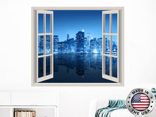 Load image into Gallery viewer, New York Wall Decal. City Night Skyline Vinyl Sticker Murals. New York Window Decor. Travel Removable Decal. New York Above Bed Decals NT94