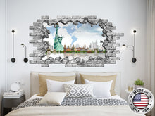Load image into Gallery viewer, 3D World Map Hole in the Decals. Travel Vinyl Stickers. Statue of Liberty Removable Murals. Peel and Stick. Map Above  Bed Room Decor NT100