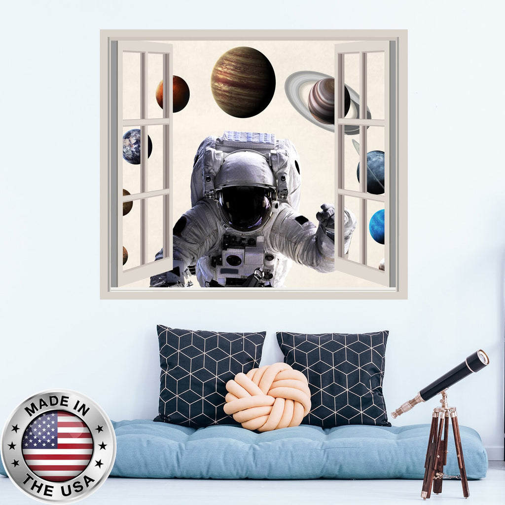 Space Window Wall Decal. Planets Galaxy Vinyl Sticker Murals. Astronaut Wall Decal. Space Removable Decals. Space Boys Bedroom Decor NT114