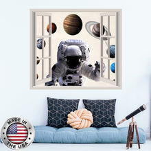 Load image into Gallery viewer, Space Window Wall Decal. Planets Galaxy Vinyl Sticker Murals. Astronaut Wall Decal. Space Removable Decals. Space Boys Bedroom Decor NT114
