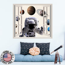 Load image into Gallery viewer, Space Window Wall Decal. Planets Galaxy Vinyl Sticker Murals. Astronaut Wall Decal. Space Removable Decals. Space Boys Bedroom Decor NT114