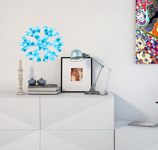 Snowflake Polygonal Wall decal, Snowflake Polygon sticker,modern wall art, Multi Color GD261