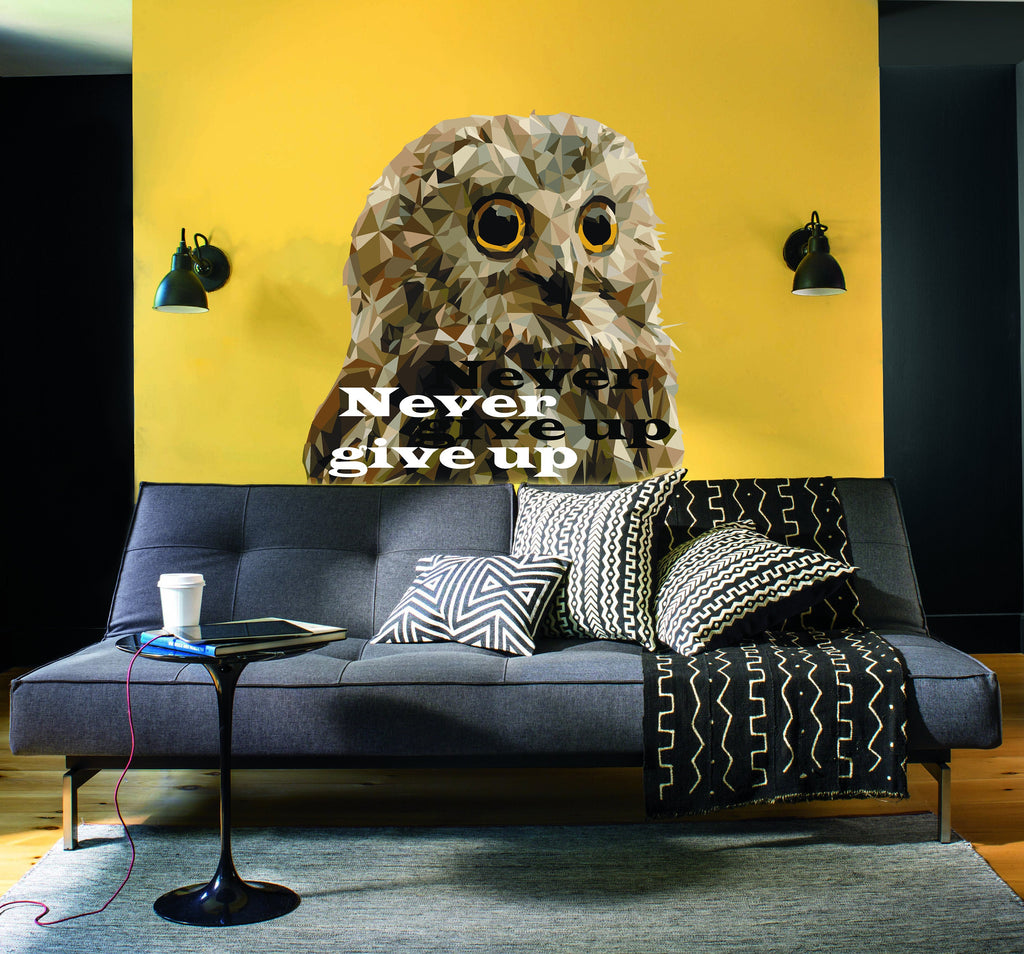 Owl Quote Never give up Polygonal Wall decal, Owl Polygon sticker,modern wall art, Multi Color GD200