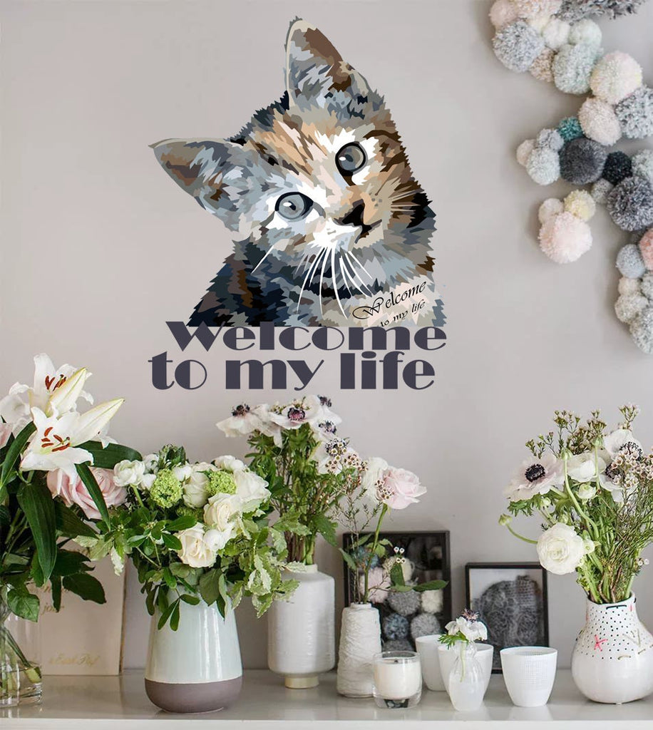 Cat Quote welcome to my life Polygonal Wall decal, Cat Polygon sticker,modern wall art, Multi Color GD201