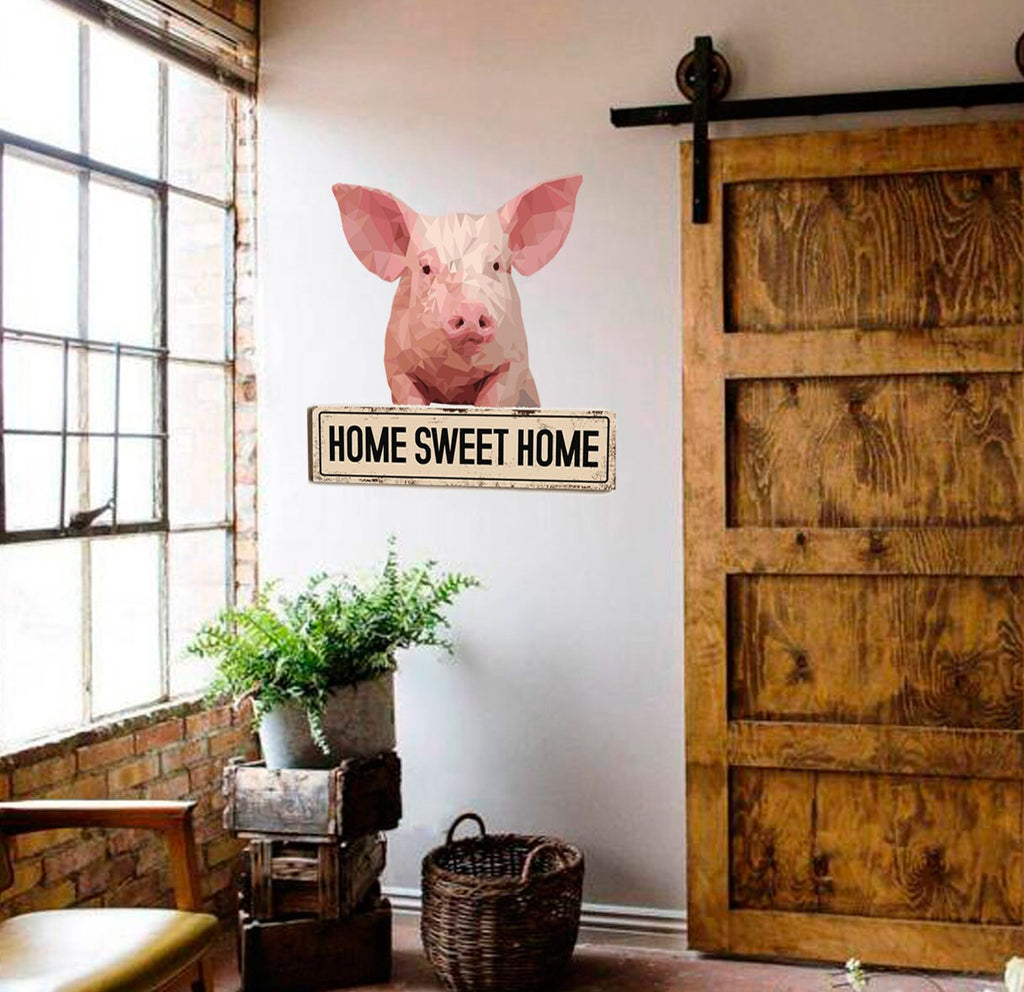 Pig Quote Home sweet home Polygonal Wall decal, Quote Polygon sticker,modern wall art, Multi Color GD204