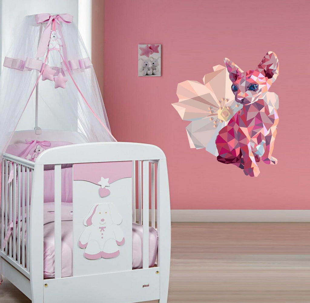Sphinx Cat Flower Polygonal Wall decal,wall stickers,wall decor,room decor Sphinx Cat Polygon sticker,modern wall art, Multi Color GD206