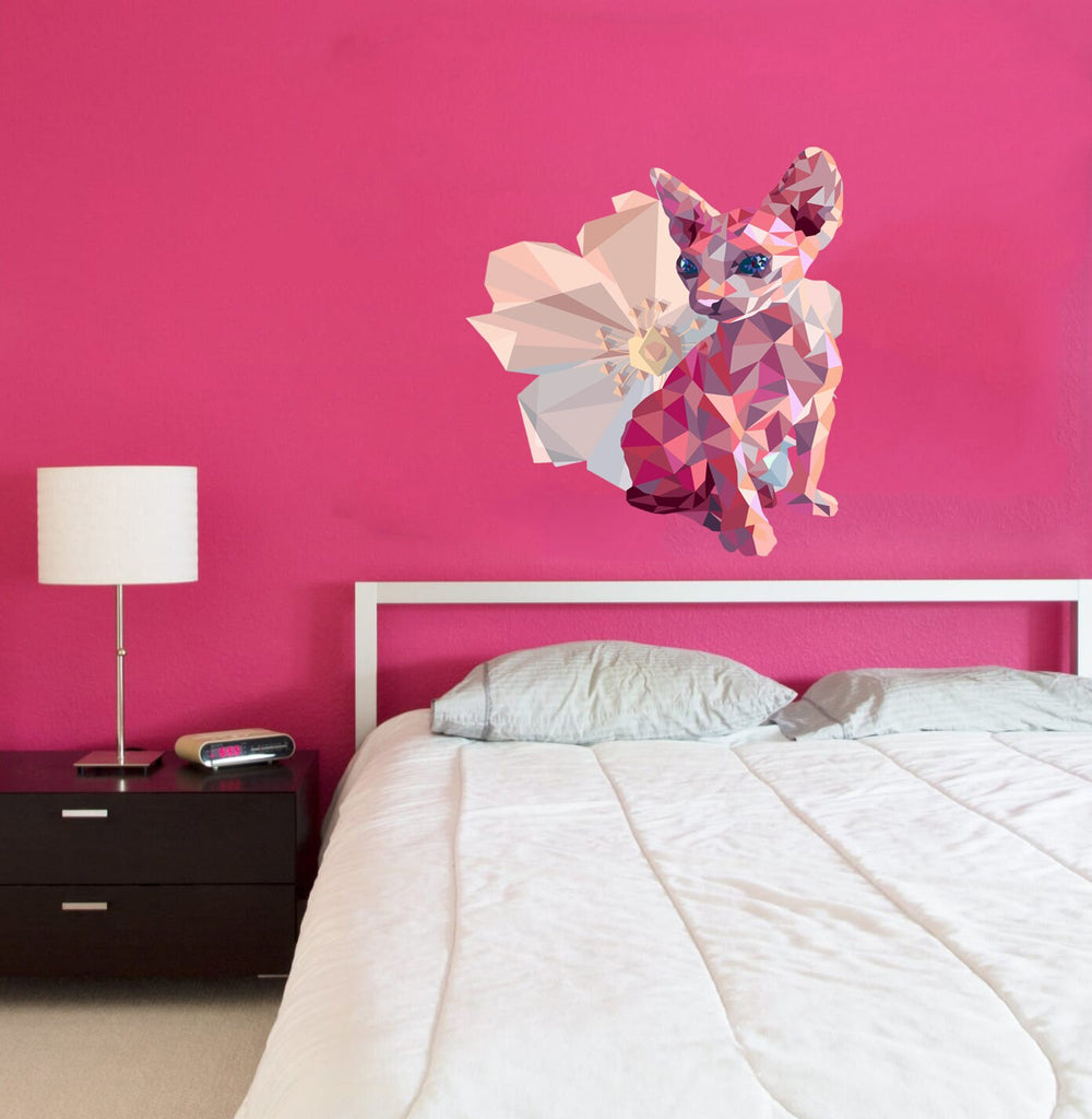 Sphinx Cat Flower Polygonal Wall decal,wall stickers,wall decor,room decor Sphinx Cat Polygon sticker,modern wall art, Multi Color GD206