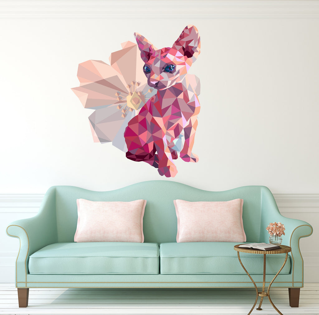 Sphinx Cat Flower Polygonal Wall decal,wall stickers,wall decor,room decor Sphinx Cat Polygon sticker,modern wall art, Multi Color GD206