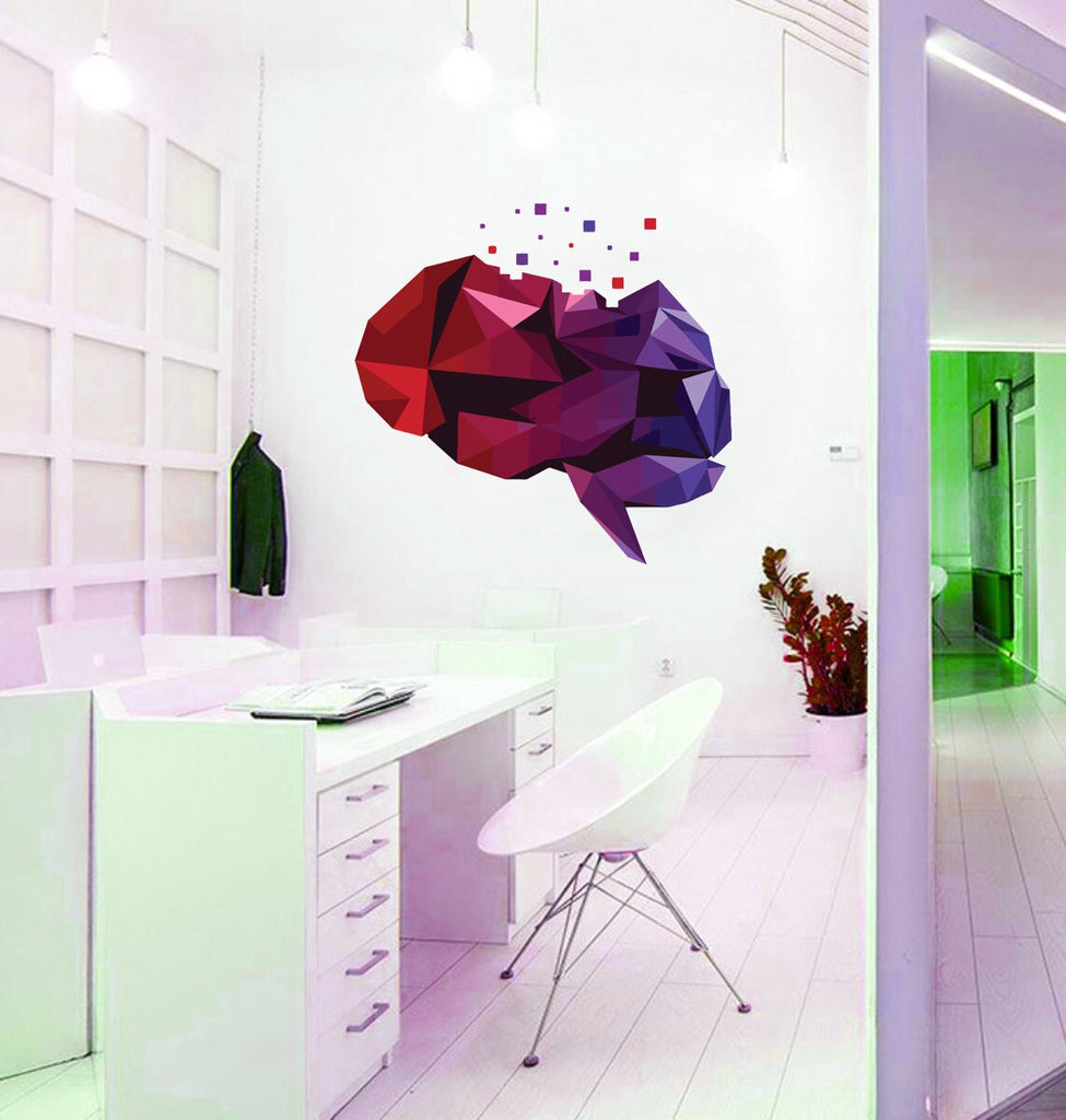 Brain Polygonal Wall decal, Brain Polygon sticker,modern wall art, Multi Color GD207