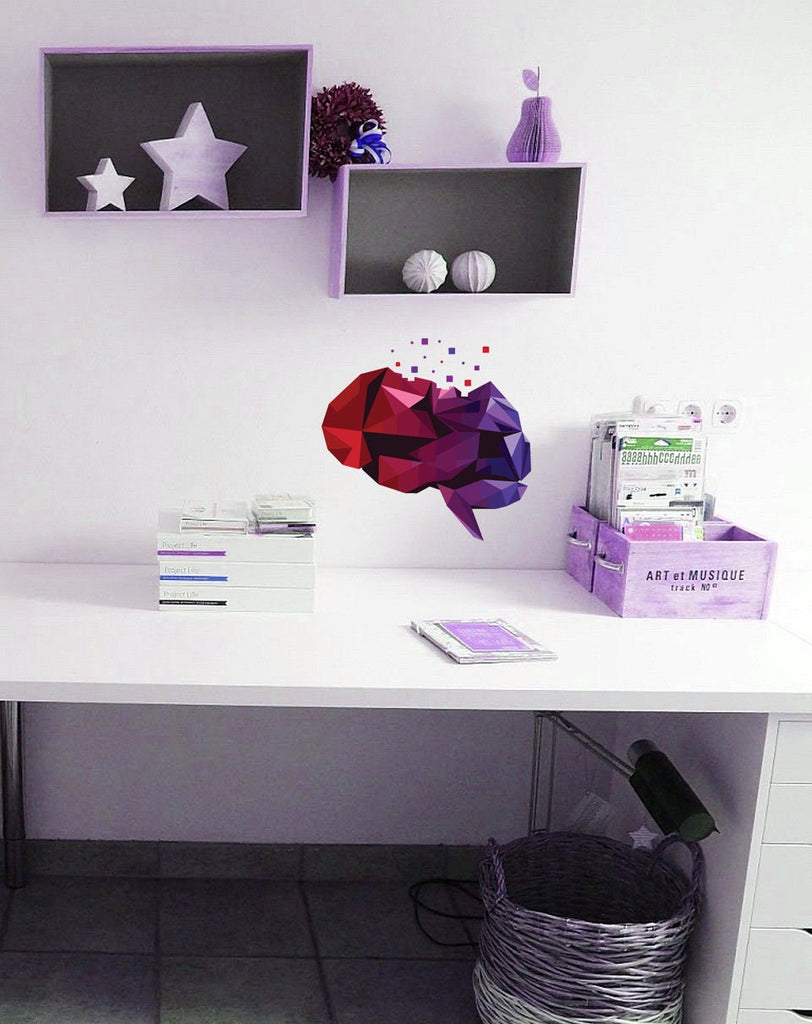 Brain Polygonal Wall decal, Brain Polygon sticker,modern wall art, Multi Color GD207
