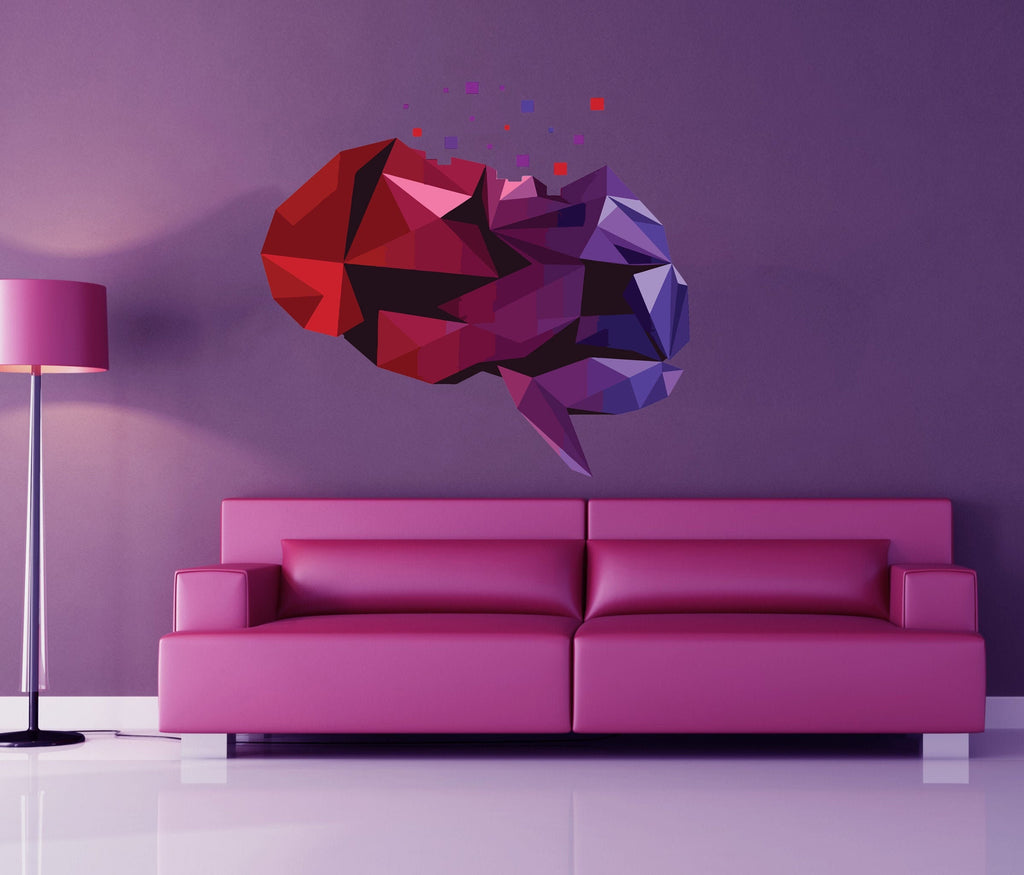 Brain Polygonal Wall decal, Brain Polygon sticker,modern wall art, Multi Color GD207