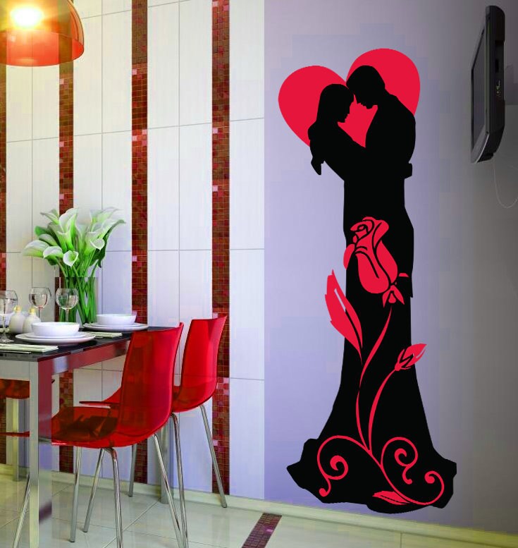 Wall Sticker Love Heart Couple Date Romantic Valentine's Day Vinyl Mural Decal Art Decor, Multi Color k-905