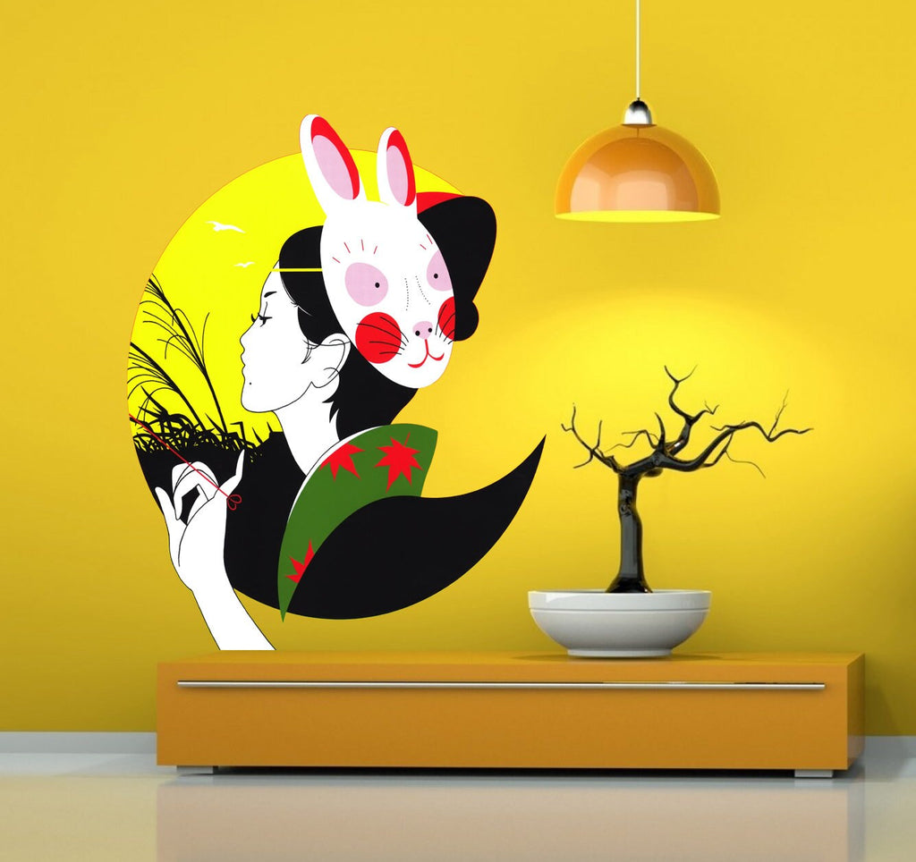 Girl Japanese Wall decal, Girl Wall sticker,modern wall art, Multi Color k-927