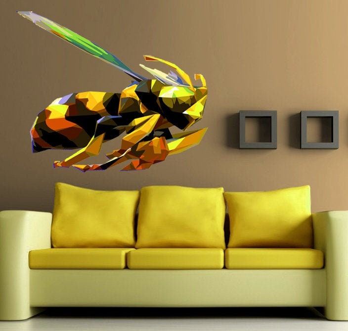 Bumblebee Polygonal Wall Decal, Hornet, Bee Decal, Bees Wall Decals, Bumble Bee Wall Stickers, Wall Decor, Vinyl Wall Decals, Bees, GD263
