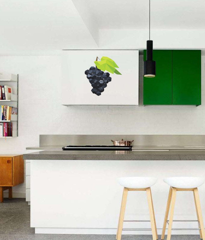Vinyl Wall Decal Bunch Of Grapes Fruit Wine Kitchen Decor Stickers Large Decor, Wine Grapes Fruit Food Kitchen Design Multi Color GD209