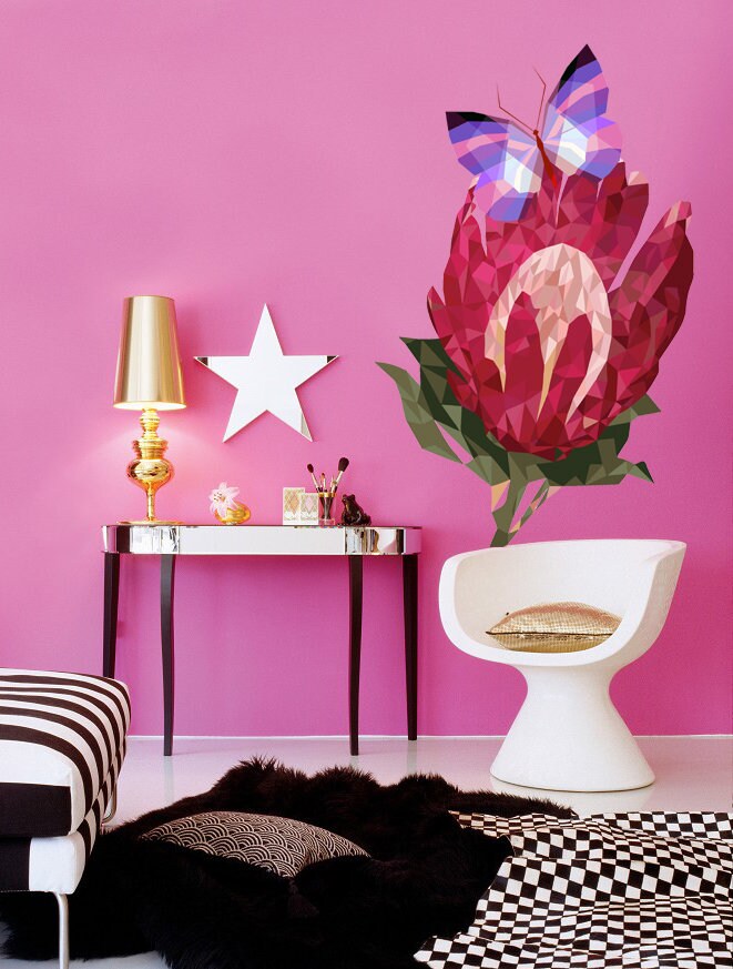 Flower Wall Decal,boho Wall Decor for Girls Room,Custom Vinyl Sticker for Bedroom, Butterfly Flower Polygon Sticker- GD210