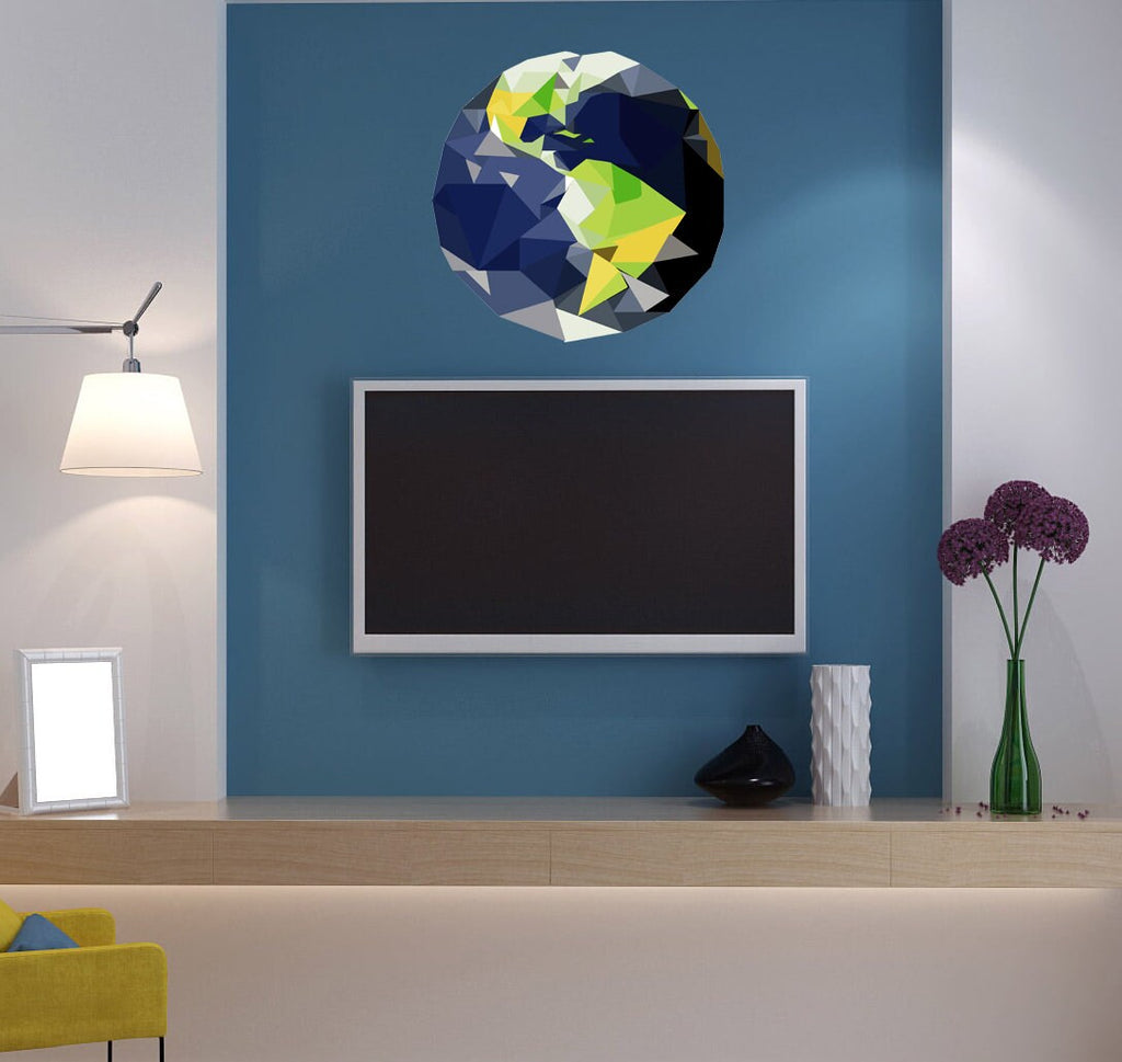 Planet Earth Polygonal Wall decal, Planet Earth Polygon sticker,modern wall art, Multi Color GD211
