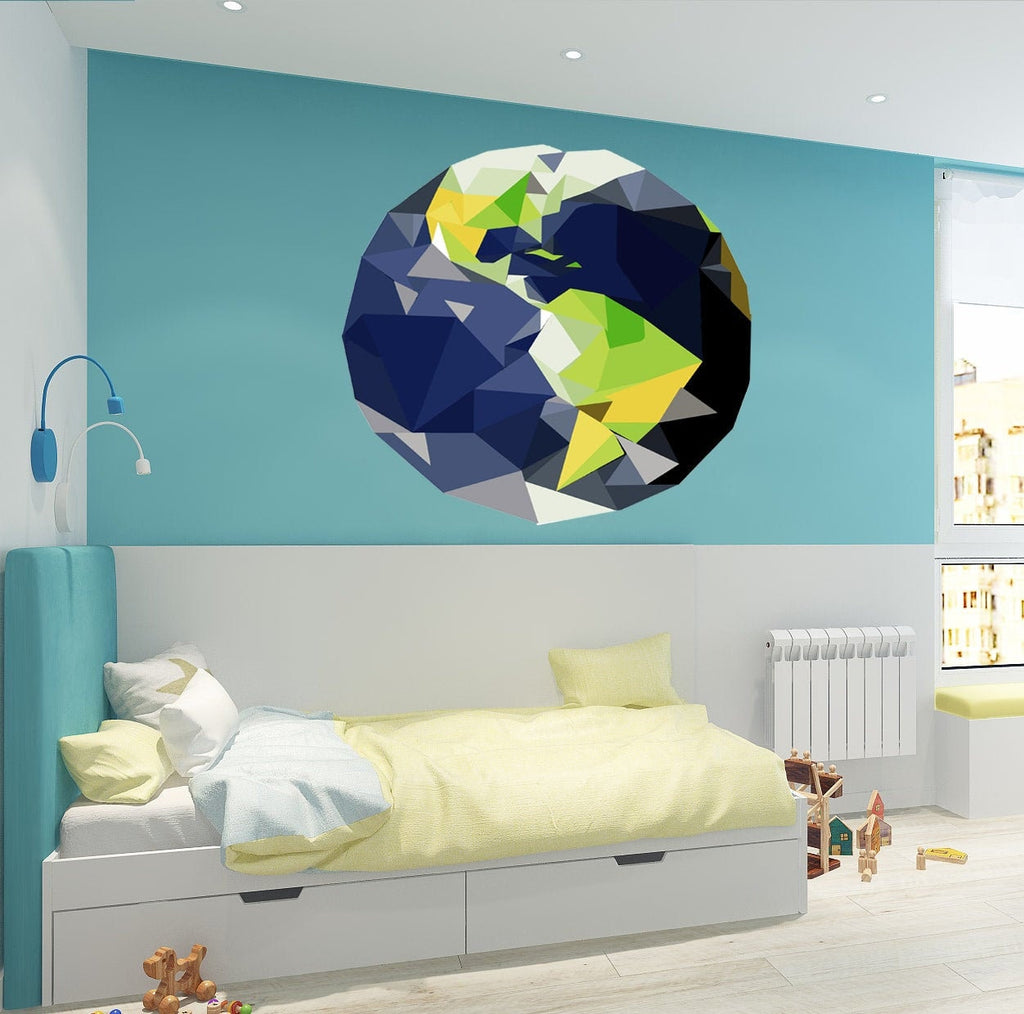 Planet Earth Polygonal Wall decal, Planet Earth Polygon sticker,modern wall art, Multi Color GD211