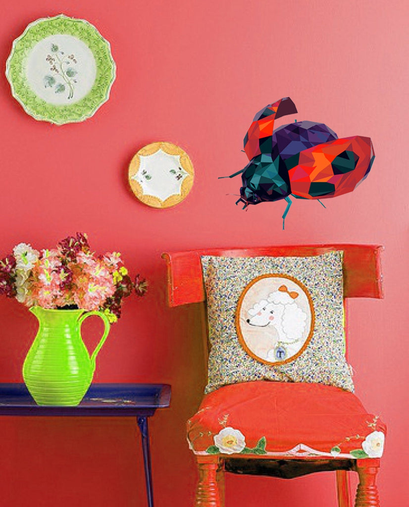 Ladybug Polygonal Wall decal, Ladybug Polygon sticker,modern wall art, Multi Color GD265