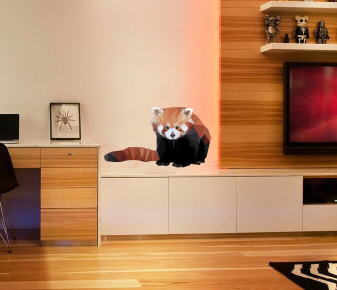 Raccoon Red Polygonal Wall decal, Funny Raccoon Wall Sticker - Removable Wall Decals Wall Art for Kids Room.