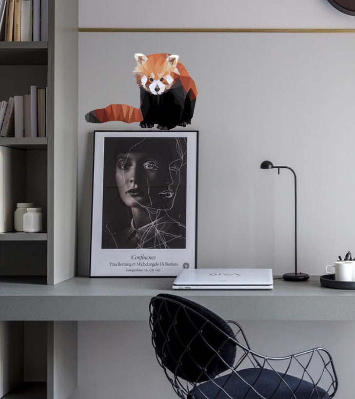 Raccoon Red Polygonal Wall decal, Funny Raccoon Wall Sticker - Removable Wall Decals Wall Art for Kids Room.