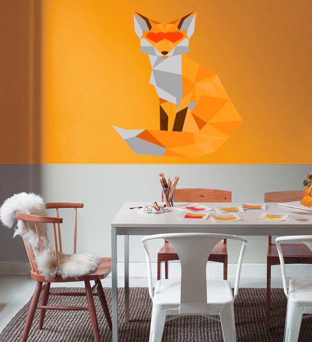 Fox face Polygonal Wall decal, Fox Polygon sticker, modern wall Art Decorations Décor for Nursery Baby Bedroom Playroom Multi Color GD218